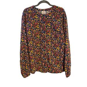 St. Johns Bay Women's 2X Button Up Top Puff Sleeve Peasant Floral Fairy Cottage